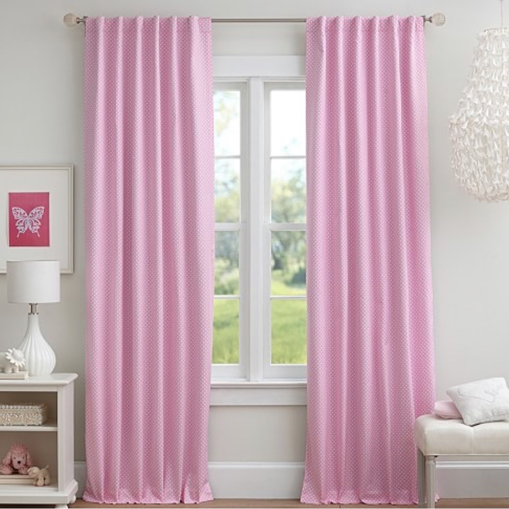 Pottery Barn kids polka dots pink blackout curtain